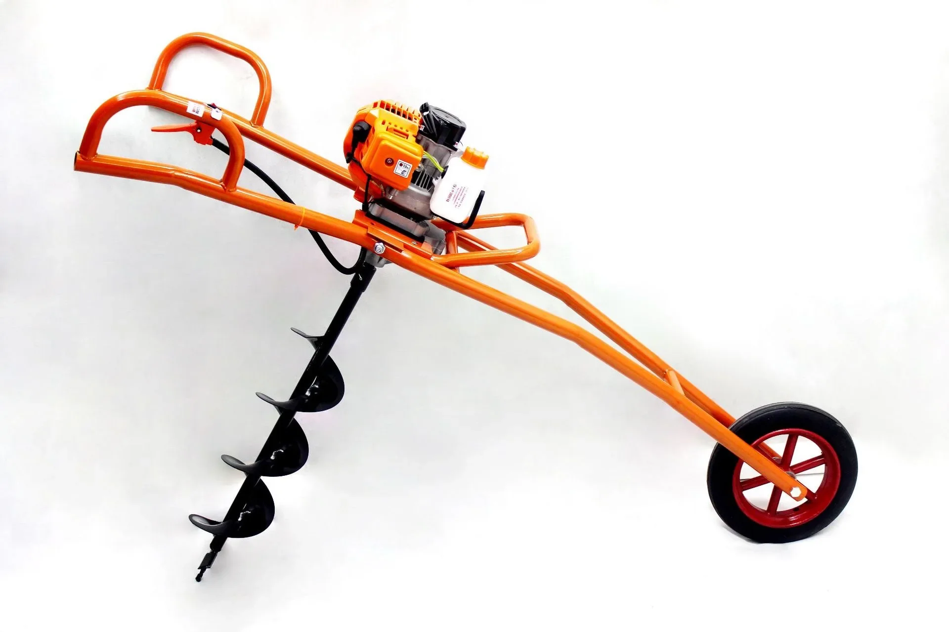 80cc Earth Auger Hand Push Single Wheel Agricultural Hole Digging Machine Two Stroke Gasoline Ground Drill